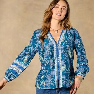NWT Sundance Arvilla Blue Top Blouse Size Medium